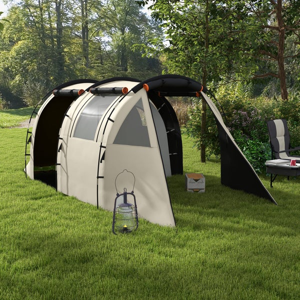 Outsunny Tunnelzelt, Campingzelt für 5 Personen, Familienzelt mit 2 Räumen, Tragetasche, Polyester, Oxfordstoff, 460L x 230B x 180H cm, Khaki