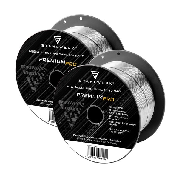 STAHLWERK 2 x Schweißdraht MIG MAG Aluminium ER4043 AlSi5 1,0 mm 0,45 kg Rolle