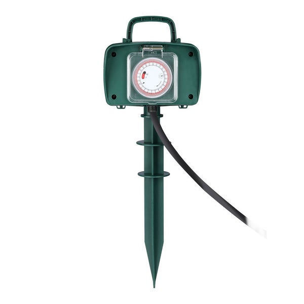 V-TAC VT-1112-3 - 2-Wege-Gartensteckdosen - Grün - IP44 - 3m Kabel - Garden Spike