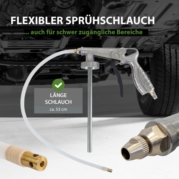 Druckluft Sprühpistole mit flexiblem Sprühschlauch von 53 Zentimeter Länge für schwer zugängliche Bereiche