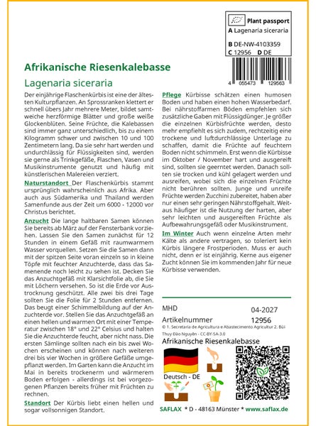 SAFLAX Geschenk Set - Afrikanische Riesenkalebasse - Lagenaria siceraria - 15 Samen - Mit Geschenkbox, Versandaufkleber, Geschenkkarte und Anzuchtsubstrat