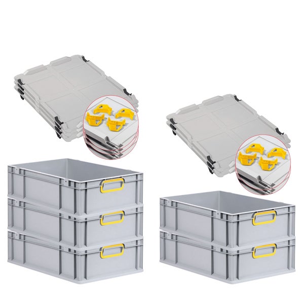 PROREGAL Spar Set 5x Eurobox Nextgen Color Mit Auflagedeckel & Schiebeschnappverschlüsse HxBxT 17 x 40 x 60 cm Griffe Gelb Geschlossen Glatter Boden