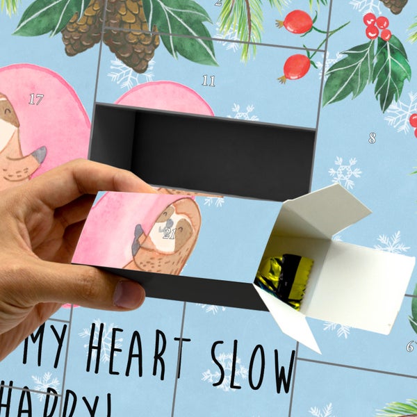 Mr. & Mrs. Panda Befüllbarer Adventskalender Faultiere Herz - Blau Pastell