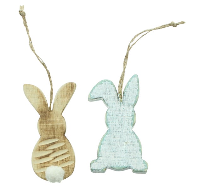FRANK FLECHTWAREN | Hasenhänger Pastell, 8er Set, HOLZ, SISAL, 6 x 1 x 8,5 cm