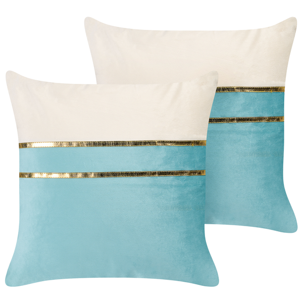 Dekokissen 2er Set ALLIUM Samtstoff 45 x 45 cm Blau Streifenmuster