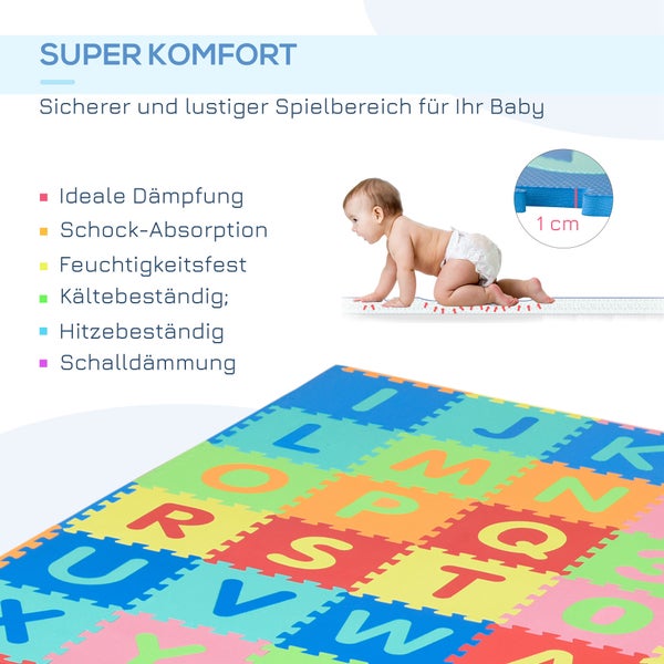 HOMCOM Puzzlematte für Babys, Kinder Spielmatte, 182,5L x 182,5B x 1H cm, EVA, Mehrfarbig