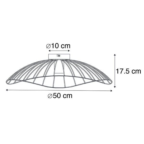 Technische Zeichnung einer Leuchte mit den Maßen 50 cm Durchmesser, 17,5 cm Höhe und Deckenhalterung von 10 cm Durchmesser.