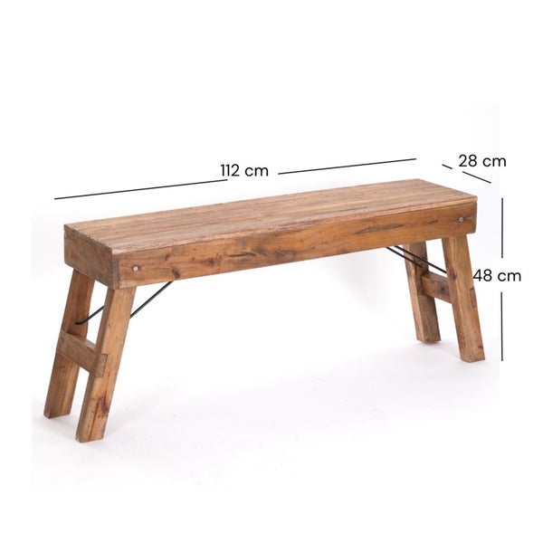 Holzbank mit den Maßen 112 cm Länge, 28 cm Breite und 48 cm Höhe
