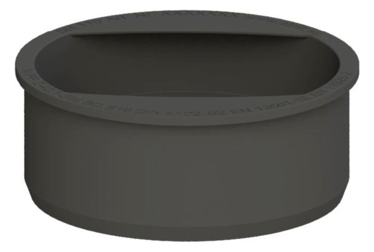 Airfit Hochtemperatur-Muffenstopfen Nennweite 110 aus grauem Kunststoff für Abwasserrohre.
