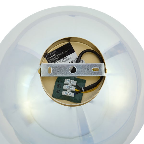 Innenansicht einer Deckenleuchte mit Anschlussklemmen und Montageplatte