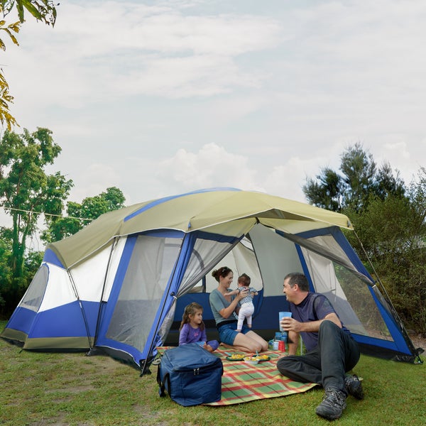 Outsunny Campingzelt, Kuppelzelt mit Vorraum, 2 Fenster,  518 x 487 x 237 cm , PU3000mm Glasfaser,Blau