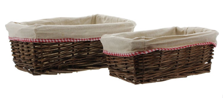 FRANK FLECHTWAREN | Füllkorb Karoschleife, 2er Set, WEIDE, 28 x 15 x 11 cm, 34 x 21 x 12 cm