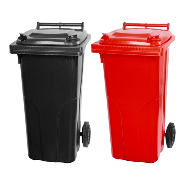 PROREGAL SuperSparSet 2x 2-Rad-Mülltonne Mgb HDPE-Kunststoff 120 Liter Grau/Schwarz & Rot