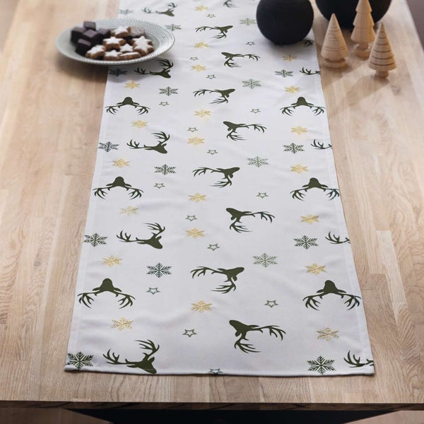 FRANK FLECHTWAREN | Tischläufer Winterhirsch, 40 x 140 cm, POLYESTER