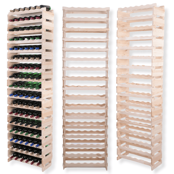 Weinregal VINOTECA FLEX PRO HxBxT 233x65x28cm 102 Flaschen auf 17 Ebenen Massives Kiefernholz Natur unbehandelt