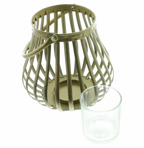 Dekoleidenschaft Windlicht Gold aus Metall mit Glaswindlicht, Hängewindlicht, Teelichthalter, Kerzenhalter, Tischdekoration für Wohnzimmer, Balkon & Garten
