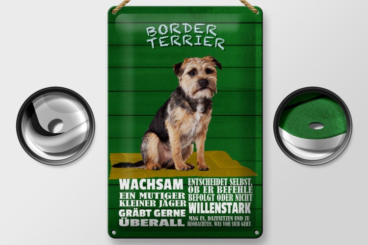 Blechschild Spruch 20x30cm Border Terrier Hund wachsam