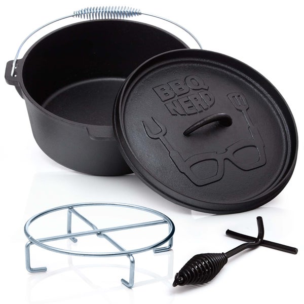 Marmite Fonte 3.1L Camping Dutch Oven BBQ-Nerd « Starter » 3.1L | Déjà Pré-assaisonné | Fonte Avec Couvercle Brûleur Cocotte En Fonte Petromax