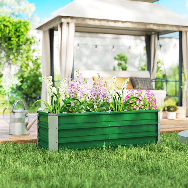 Outsunny Hochbeet aus Stahl Gartenbeet Pflanzkasten Blumenkasten Blumenkübel mit Handschuhe Grün 125 x 47 x 40 cm