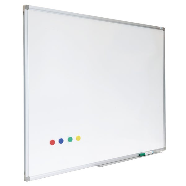 Magnetisches Whiteboard mit Aluminiumrahmen, Marker und Magneten.