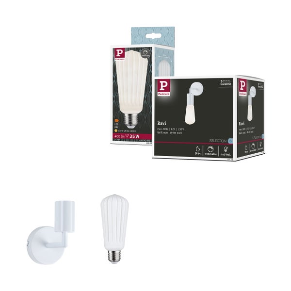Set Wandleuchte Ravi + White Lampion 4,3W 60mm 400lm 230V Weiß matt