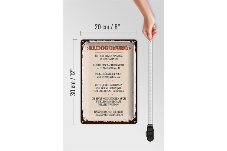 Blechschild Spruch Kloordnung bitte im sitzen pinkeln 20x30cm