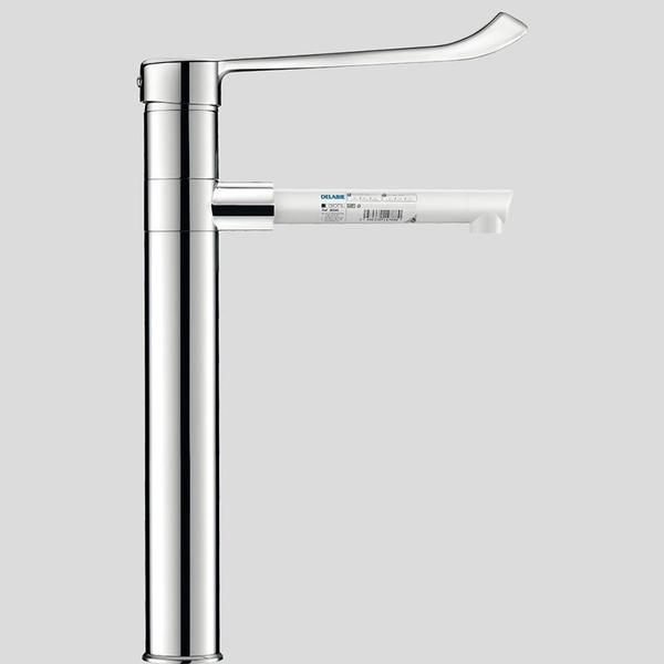 Einhebel-Waschtischmischer mit langem Klinikhebel zur Ellenbogenbedienung, hohe Ausführung, verchromt