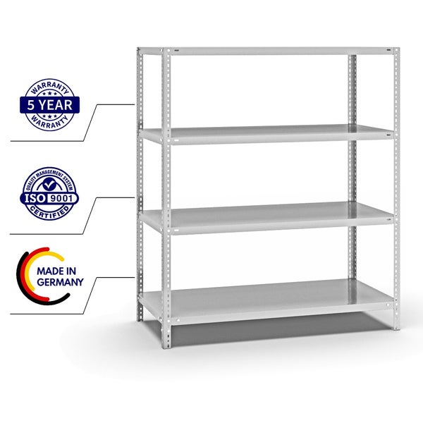 PROREGAL Fachbodenregal Schraubsystem Heavy-Duty Grundregal HxBxT 150 x 130 x 60 cm 4 Ebenen Fachlast 350 kg Beidseitig Nutzbar Lichtgrau