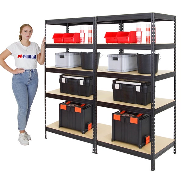 PROREGAL Mega Deal 2x Schwerlastregal Rivet HxBxT 180 x 90 x 60 cm Fachlast 250 kg Schwarz