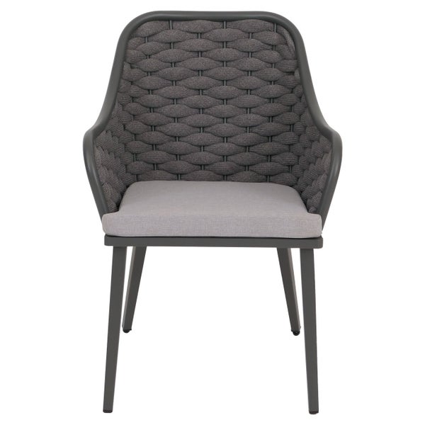 Gartenstuhl mit Armlehnen, Aluminiumgestell und geflochtener Rückenlehne