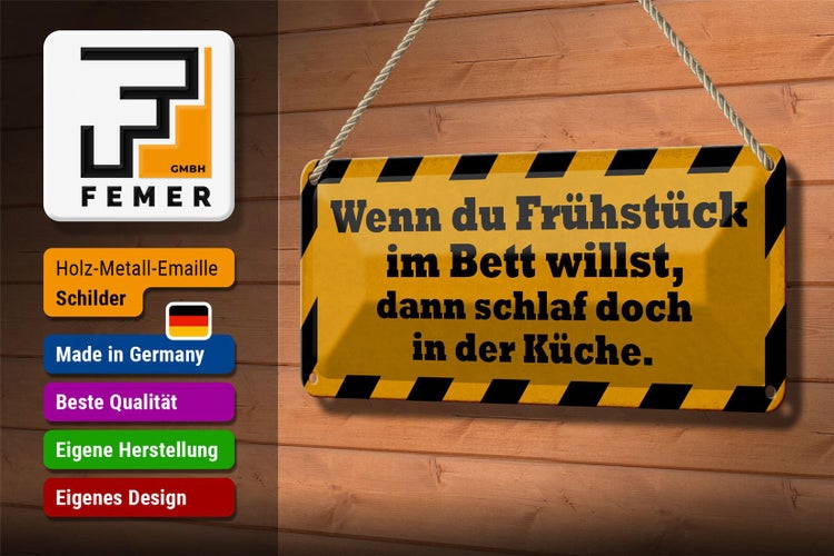 Blechschild Spruch 27x10cm Frühstück im Bett schlaf Küche Dekoration