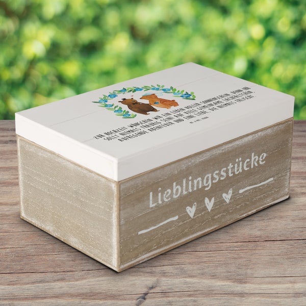 Mr. & Mrs. Panda 19 x 12 cm Holzkiste Bären Hochzeit - Weiß
