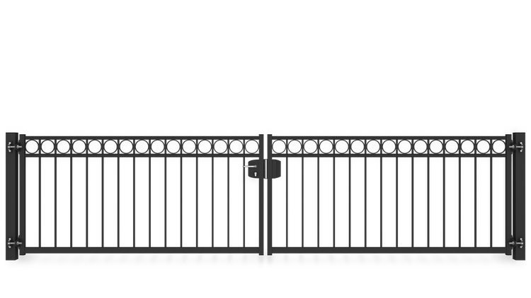 Gartentor ZAUNGURU BASIC-Line Oldenburg Kreis aus Metall, Höhe: 103cm, Breite: 441cm, 2-flügelig inkl. Pfosten, Schloss und Zubehör, Feuerverzinkt und zusätzlich in RAL 7016 Anthrazitgrau pulverbeschichtet