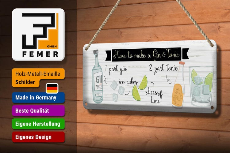 Blechschild Spruch How to make a Gin & Tonic 27x10cm Dekoration