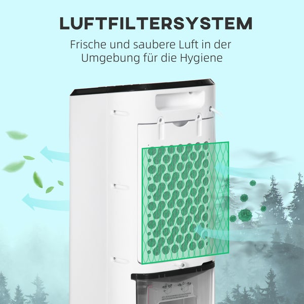 HOMCOM Mini Luftkühler, 3 in 1 Luftbefeuchter mit 3 Stufen, 60° Oszillation, für Schlafzimmer, Büro, 24,5L x 27B x 60H cm, ABS, Kunststoff, Weiß