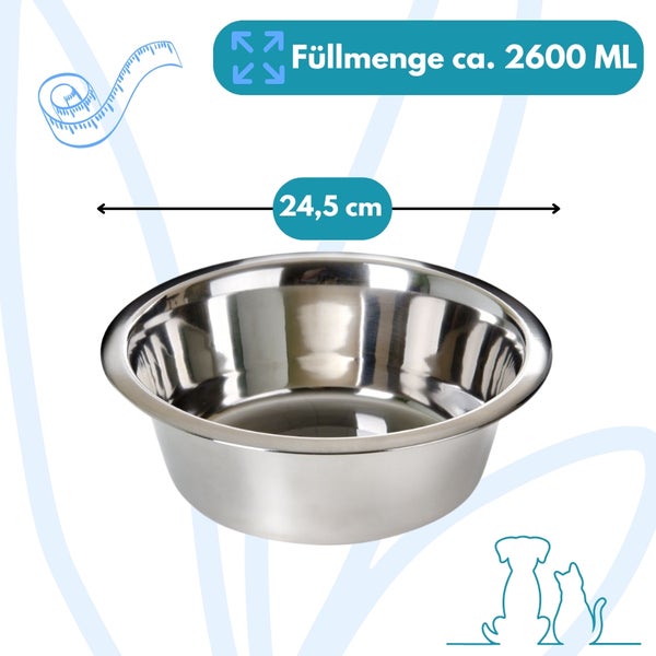 Edelstahlnapf mit einem Durchmesser von 24,5 cm und einem Fassungsvermögen von circa 2600 ml