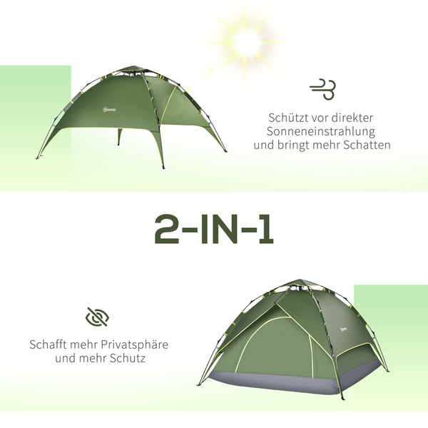 Outsunny Campingzelt, Doppelzelt,  210 x 210 x 140 cm, Polyester + Glasfaser, Dunkelgrün