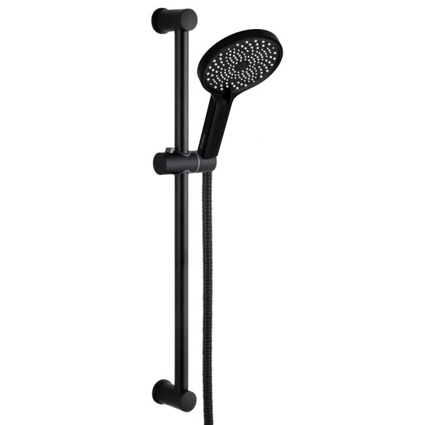 EcoRain Wassersparende Brausegarnitur Charly mit 13 CM Handbrause ohne Thermostatarmatur Schwarz - 50% Wassersparende Brausegarnitur - Universal - Edelstahl-Regenbrausegarnitur - Anti-Kalk Duschkopf