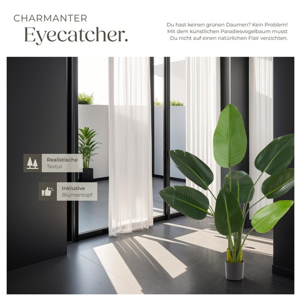 Künstlicher Paradiesvogelbaum tectake Tropic stabiler Kunststoff-Blumentopf verschiedene Größen grün