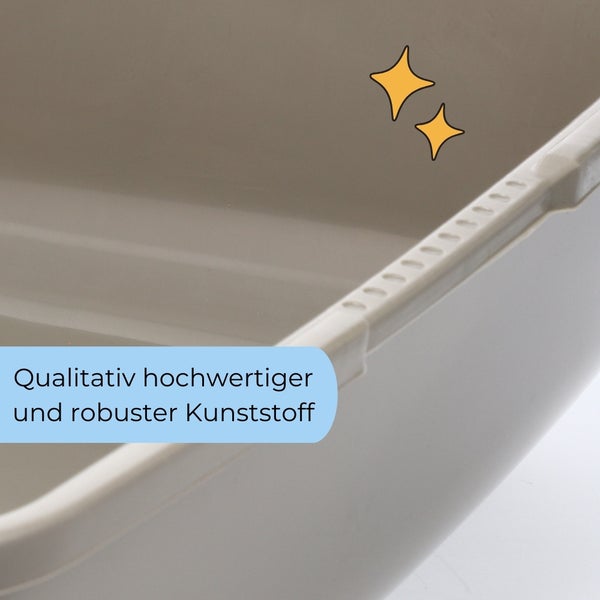 Detailansicht einer Katzentoilette aus hochwertigem und robustem Kunststoff