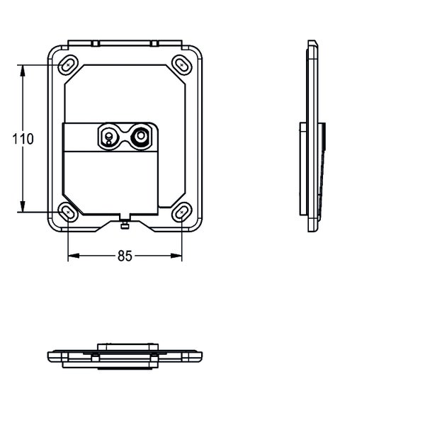 Technische Zeichnung einer rechteckigen Montageplatte mit den Maßen 110 mal 85.