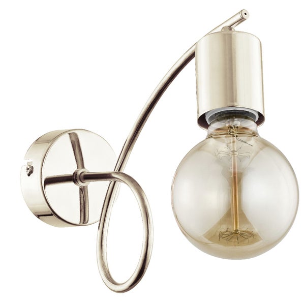 Wandleuchte mit metallischem Arm und einer runden Glühbirne im Retro Design