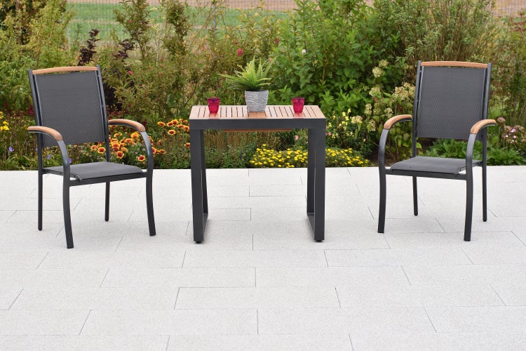 Siena Gartenmöbelset 3tlg., 2 Stapelsessel, Balkonausziehtisch 80 (120) x 70 cm, graphit/grau