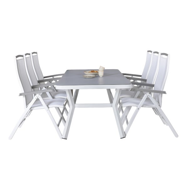 Virya Gartenset Tisch 100x200cm und 6 Stühle 5posalu Albany weiß, grau. 100 X 200 X 74 cm