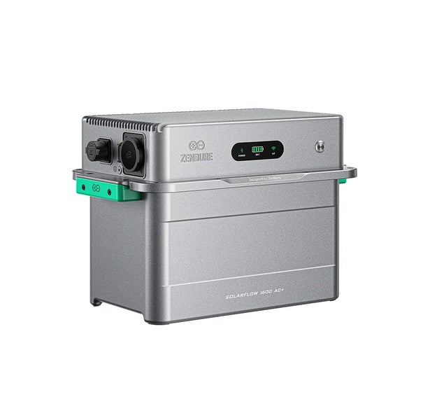 Zendure SolarFlow 1600 AC Plus Solarspeicher mit digitaler Anzeige und verschiedenen Anschlüssen.