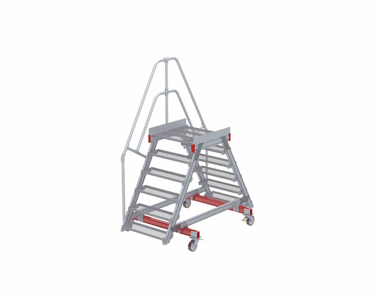 Mobile Industrietreppe mit Rollen und Geländer