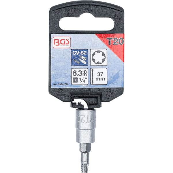 BGS Schraubenausdreher-Bit-Einsatz Antrieb Innenvierkant 6,3 mm (1/4) für defektes T-Profil (für Torx) T20 - 7098-T20