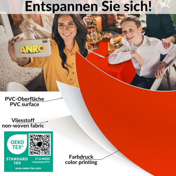 ANRO Tischdecke mit PVC-Oberfläche, Vliesstoff und Farbdruck