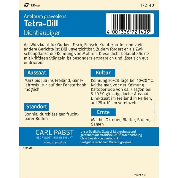 Tetra-Dill Dichtlaubiger Samen von Pabst Keimkraft