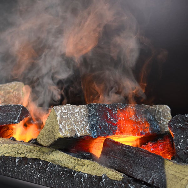 GLOW FIRE Elektrokamin 'Tucholsky Left Corner' | Wasserdampf Kamin mit OMC 600 inkl. Holz in schwarz als Raumteiler | HxBxT: 140x90x45 cm